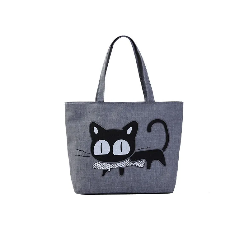 Women's Canvas Printed Simple Portable Large Capacity Shopping Bags
