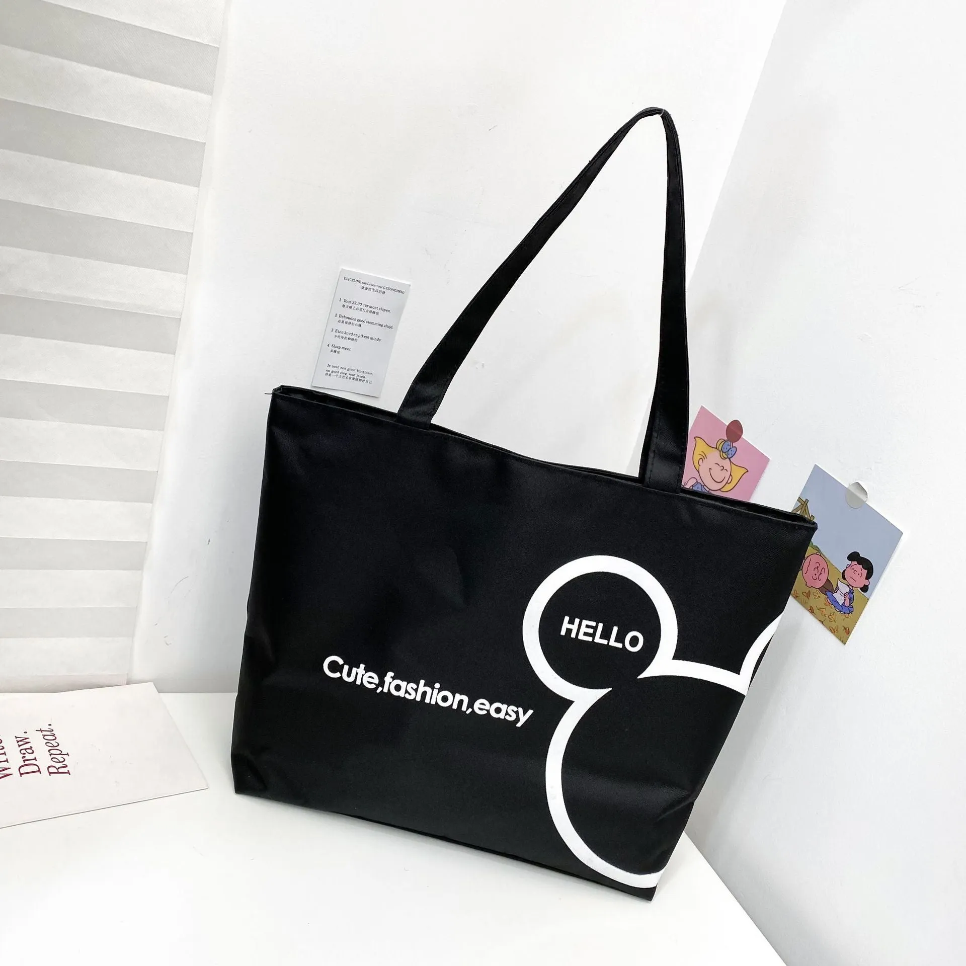 Women's Canvas Printed Simple Portable Large Capacity Shopping Bags