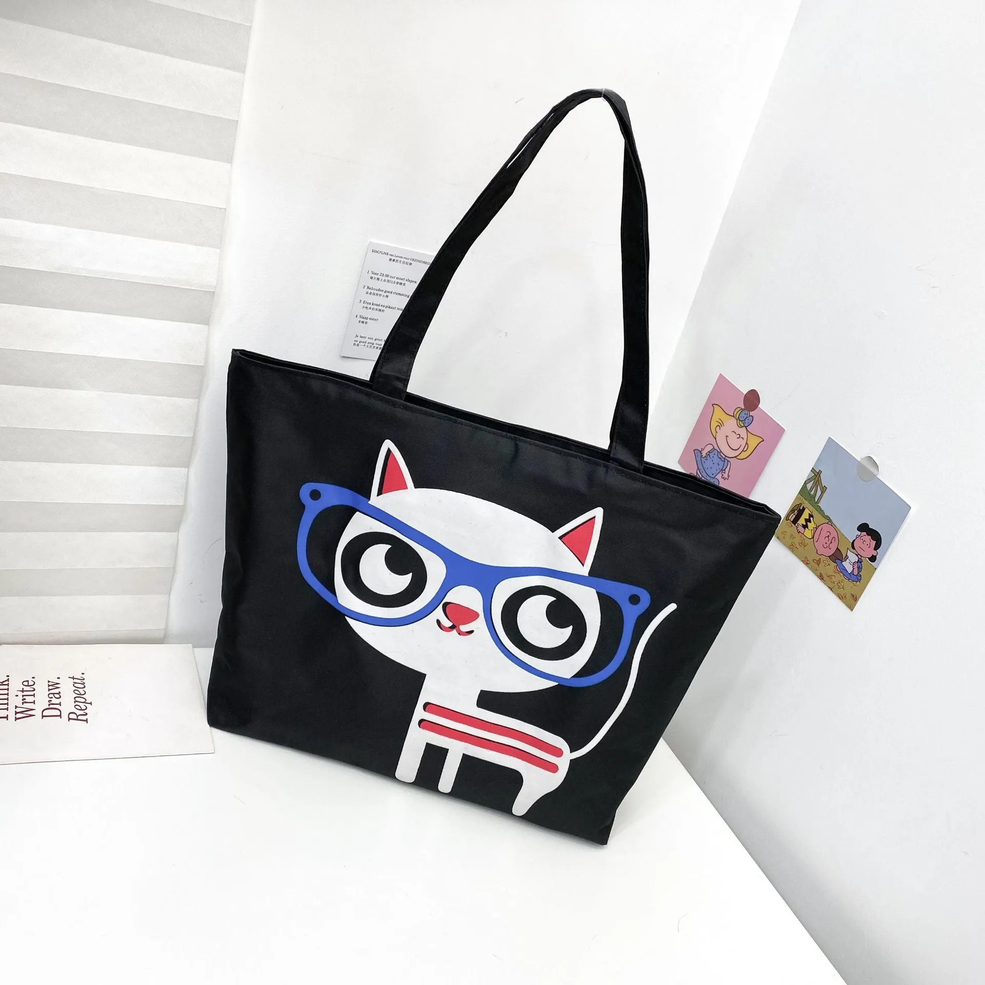 Women's Canvas Printed Simple Portable Large Capacity Shopping Bags