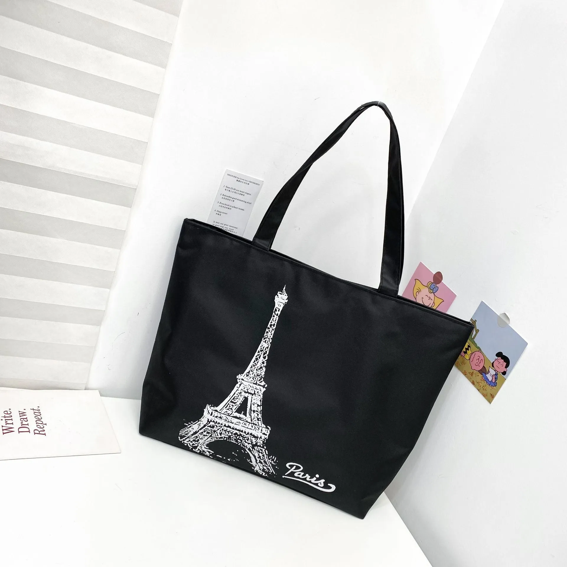 Women's Canvas Printed Simple Portable Large Capacity Shopping Bags
