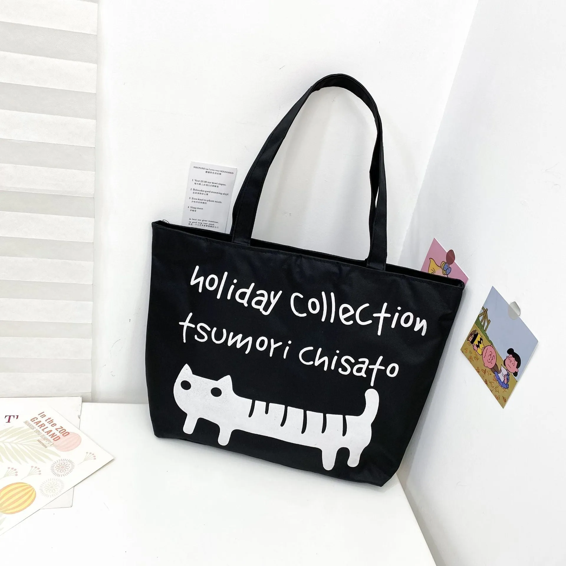 Women's Canvas Printed Simple Portable Large Capacity Shopping Bags