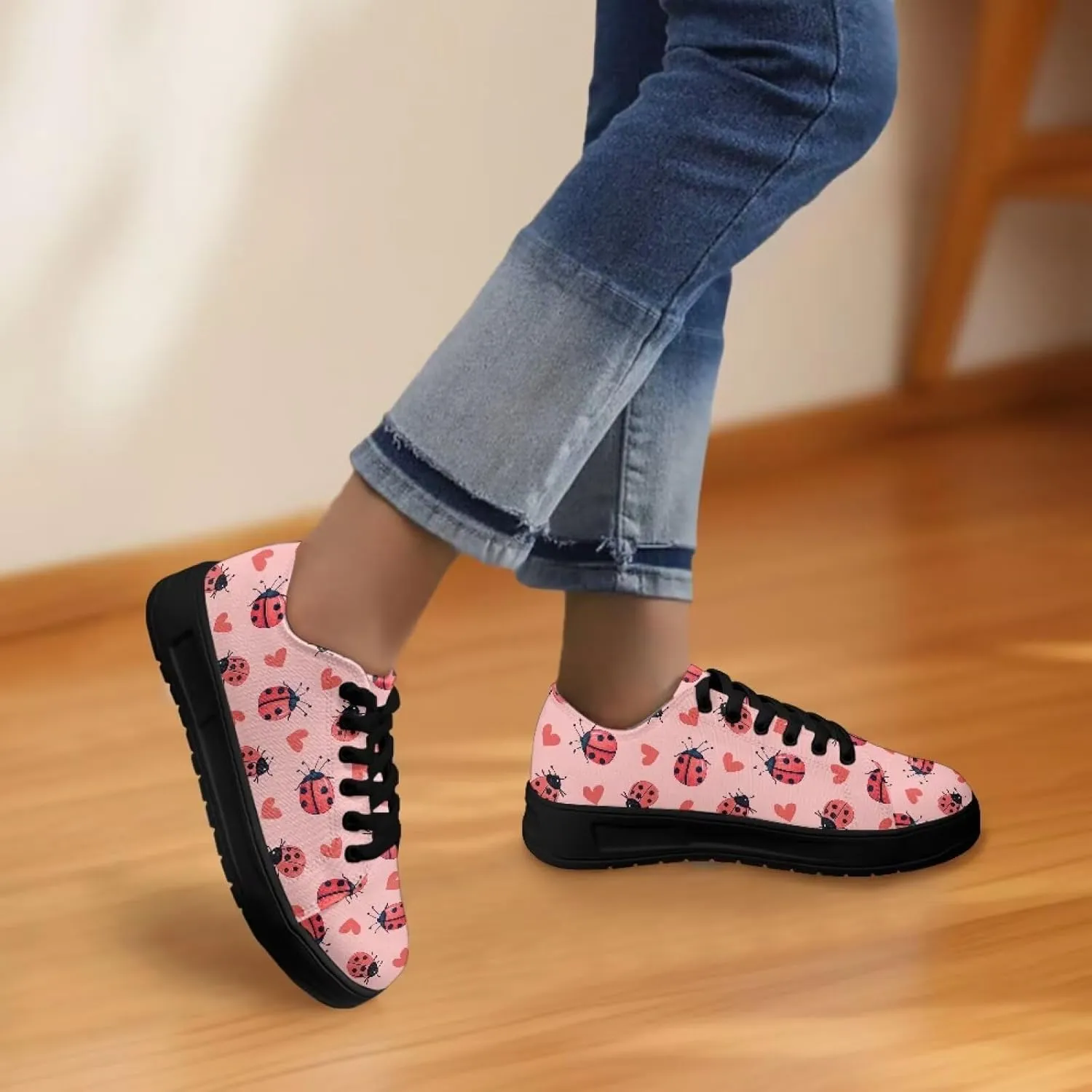 Women's Canvas Sneakers Mesh Lace Up Low Top Sneakers Lightweight Breathable Canvas Tennis Shoes Ladies Running Shoes