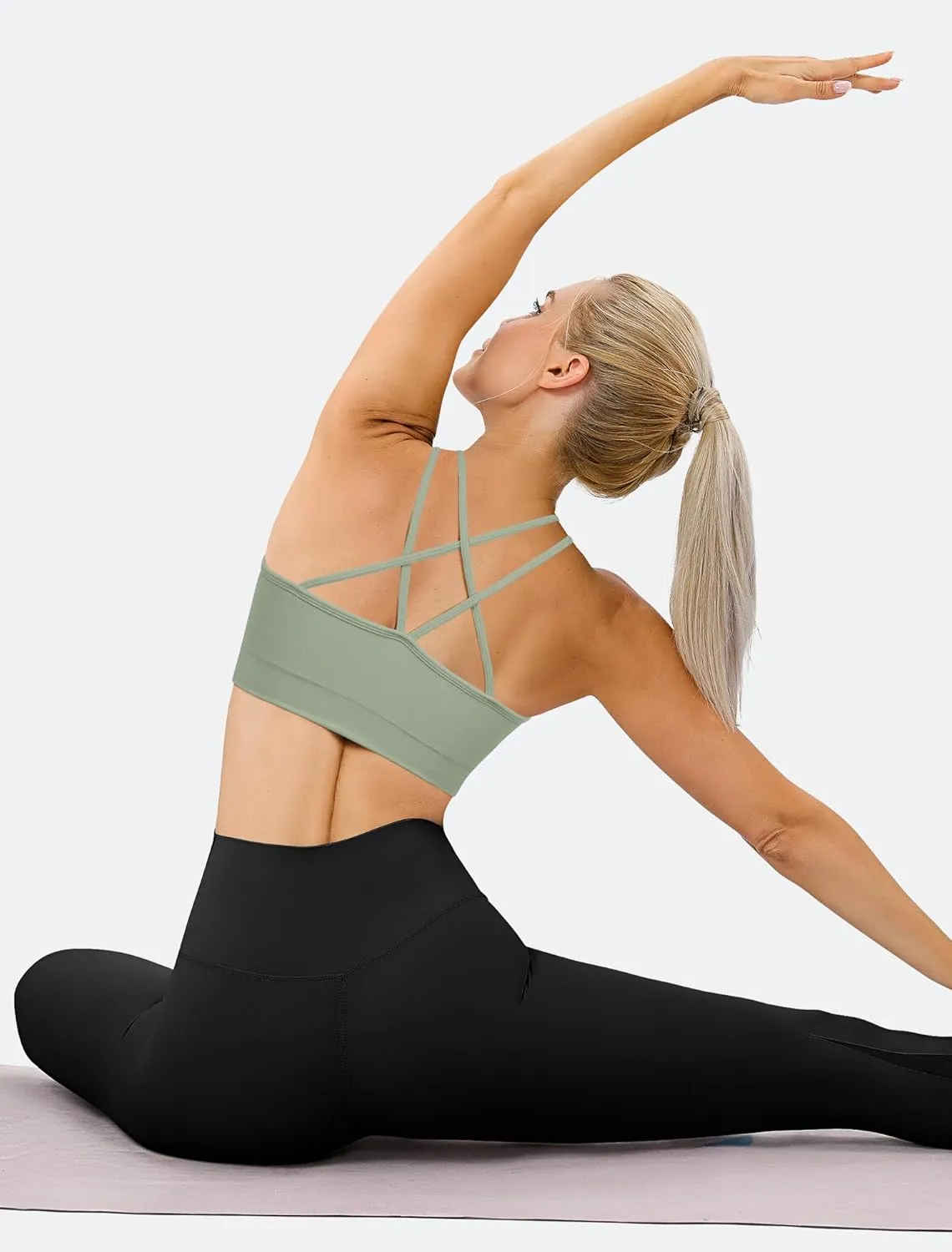Women's Cross Back Sports Bra Padded Strappy Medium Support Yoga Bra for Workout Fitness 3 Pack
