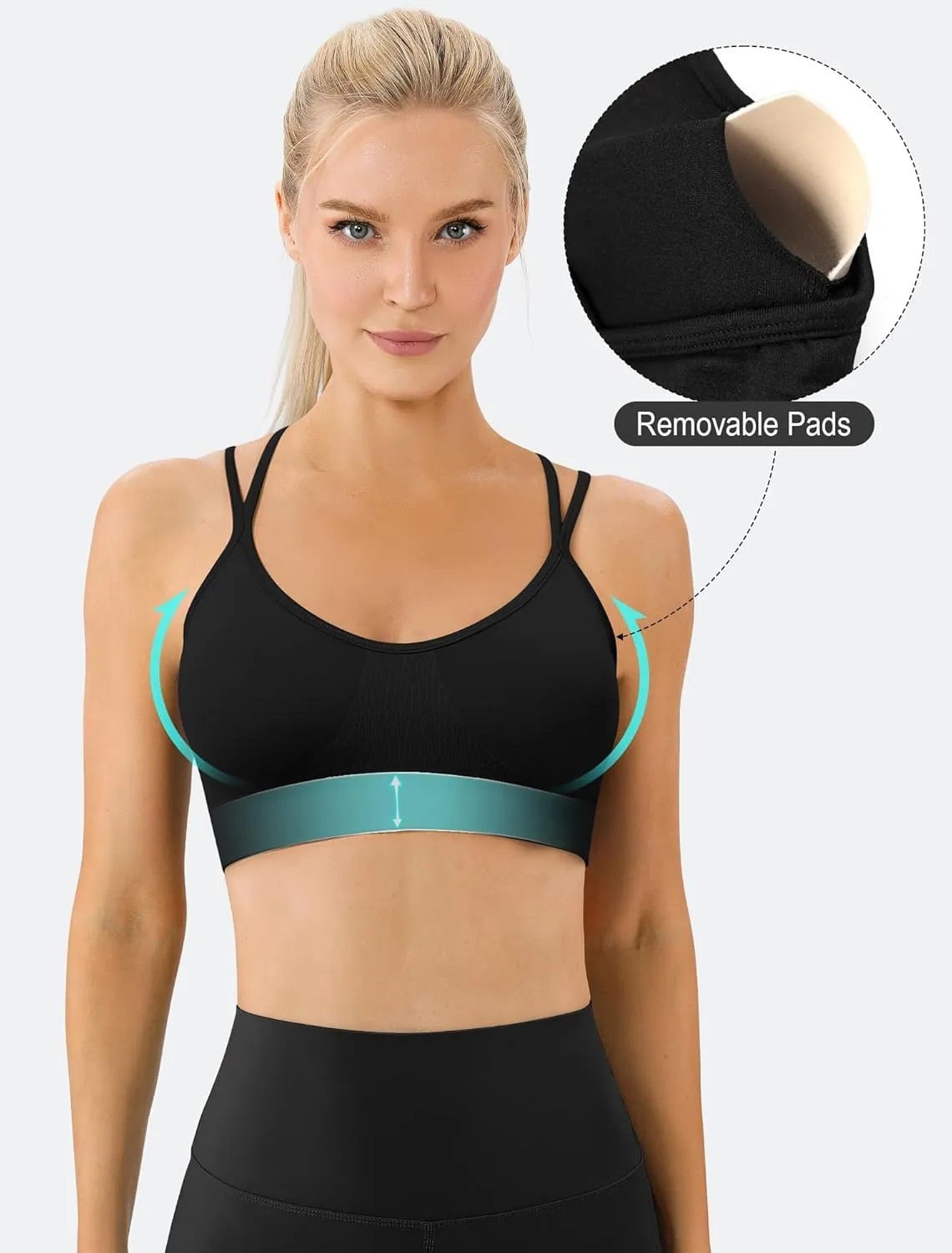 Women's Cross Back Sports Bra Padded Strappy Medium Support Yoga Bra for Workout Fitness 3 Pack
