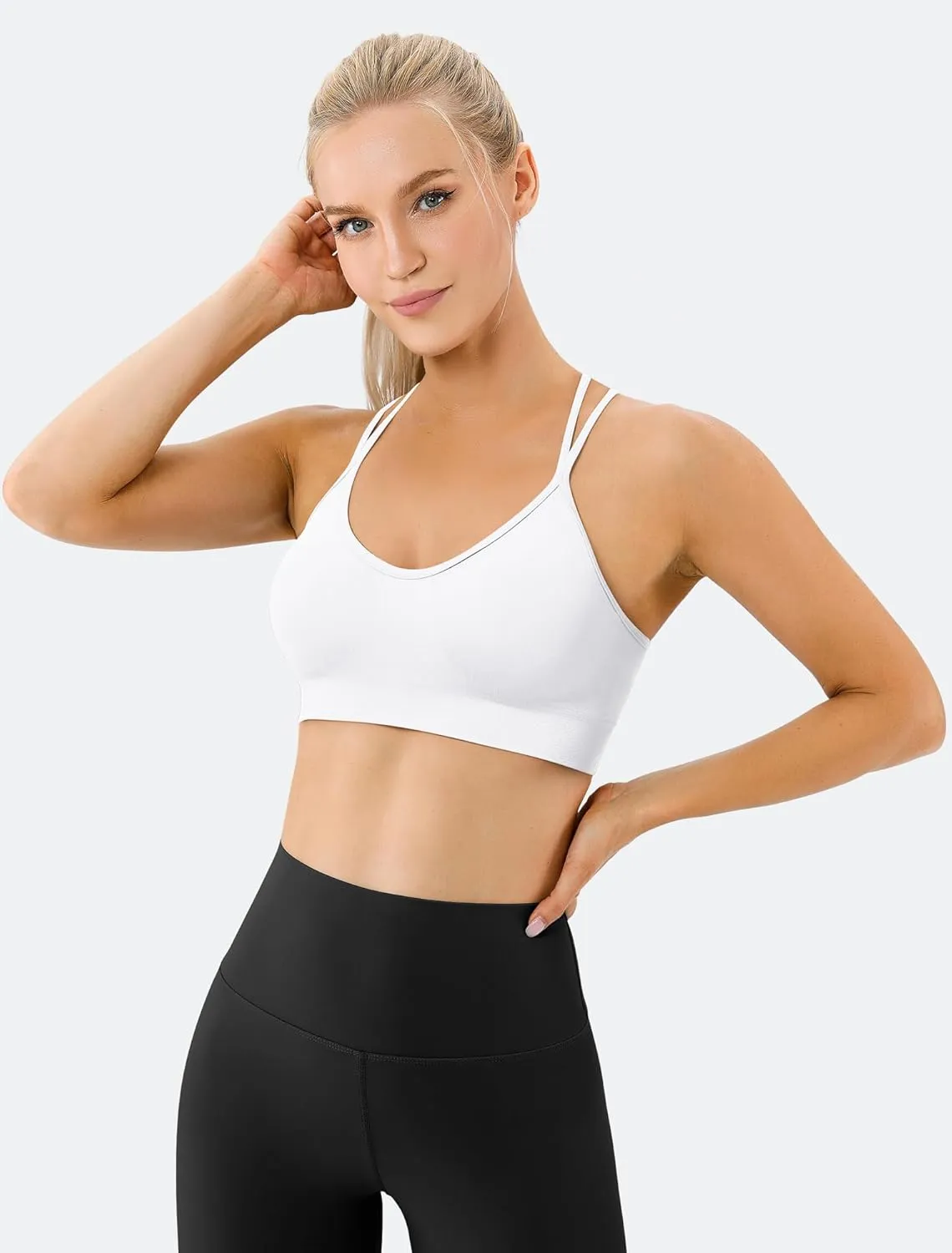 Women's Cross Back Sports Bra Padded Strappy Medium Support Yoga Bra for Workout Fitness 3 Pack
