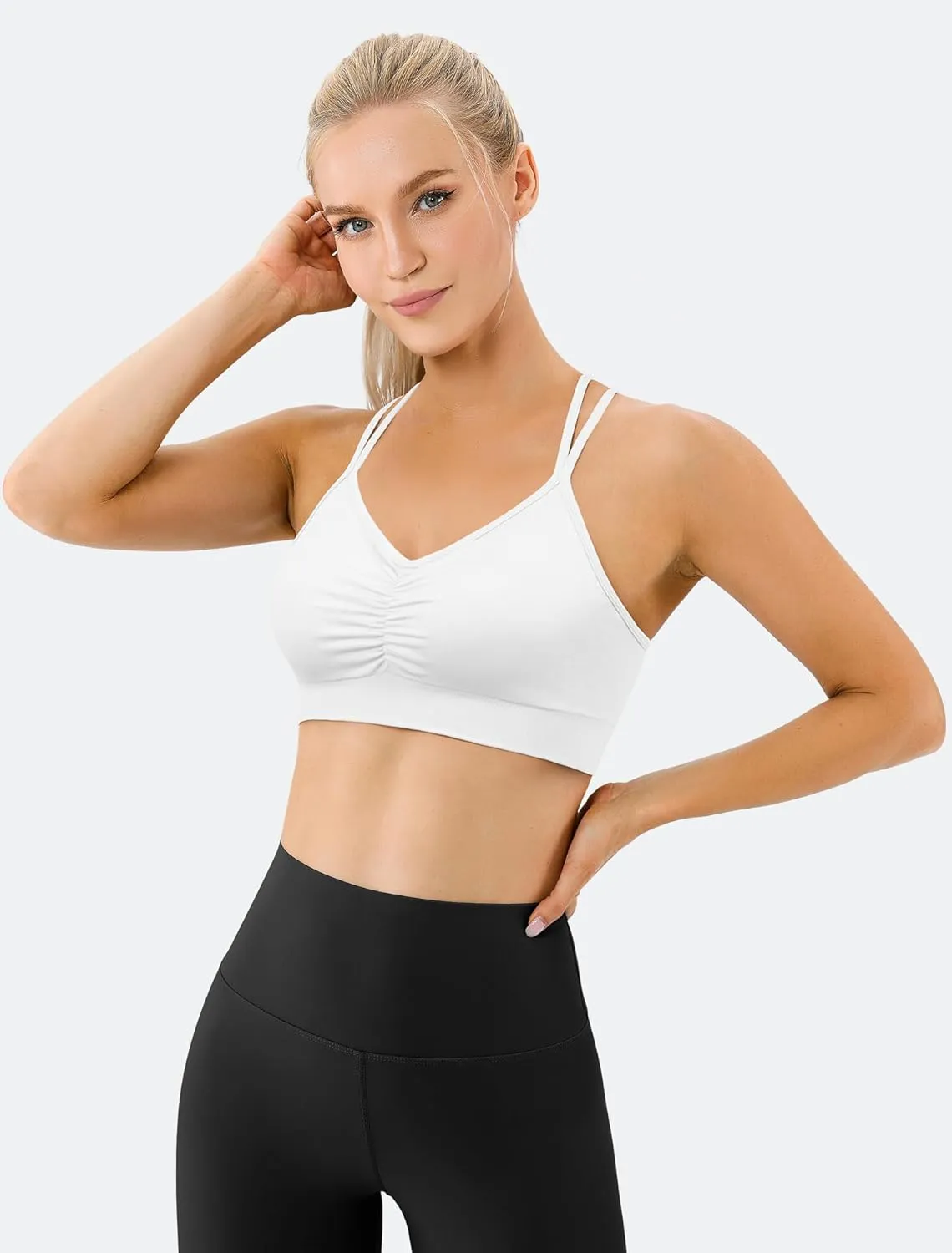 Women's Cross Back Sports Bra Padded Strappy Medium Support Yoga Bra for Workout Fitness 3 Pack