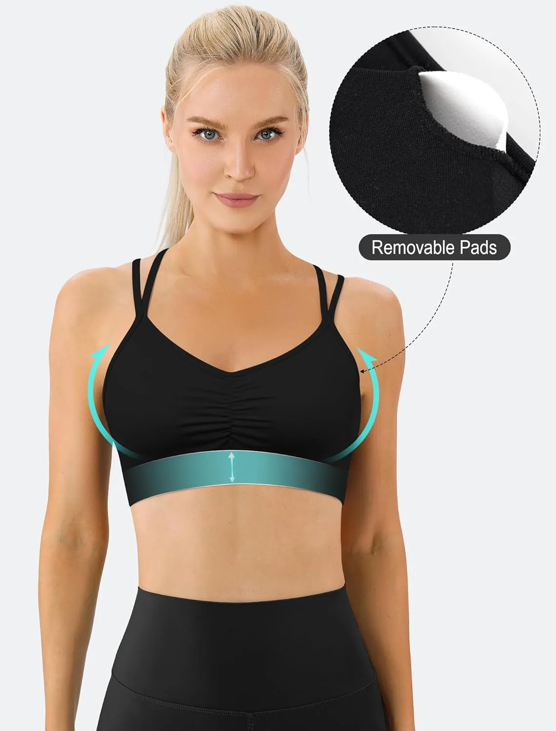 Women's Cross Back Sports Bra Padded Strappy Medium Support Yoga Bra for Workout Fitness 3 Pack