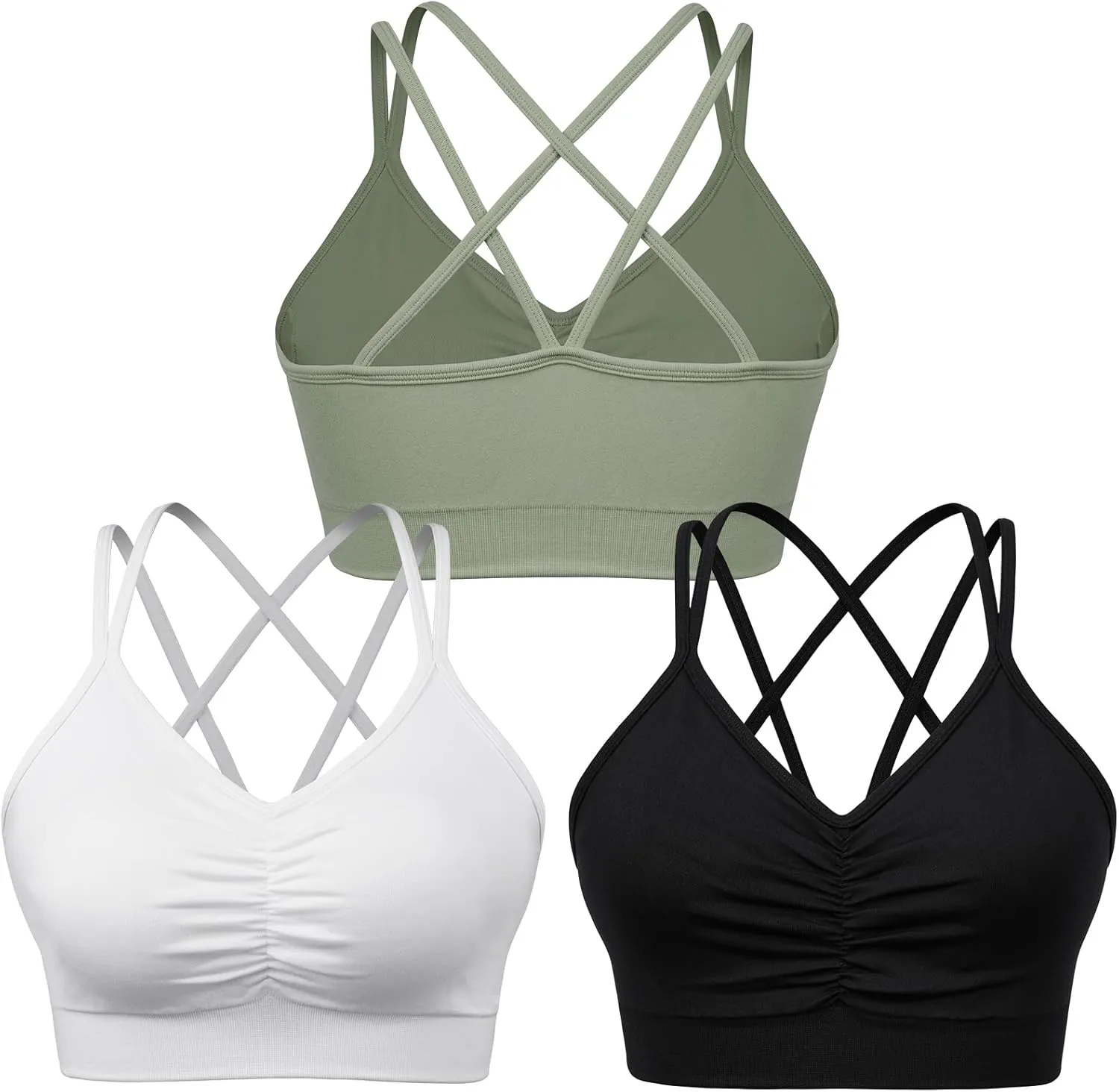 Women's Cross Back Sports Bra Padded Strappy Medium Support Yoga Bra for Workout Fitness 3 Pack