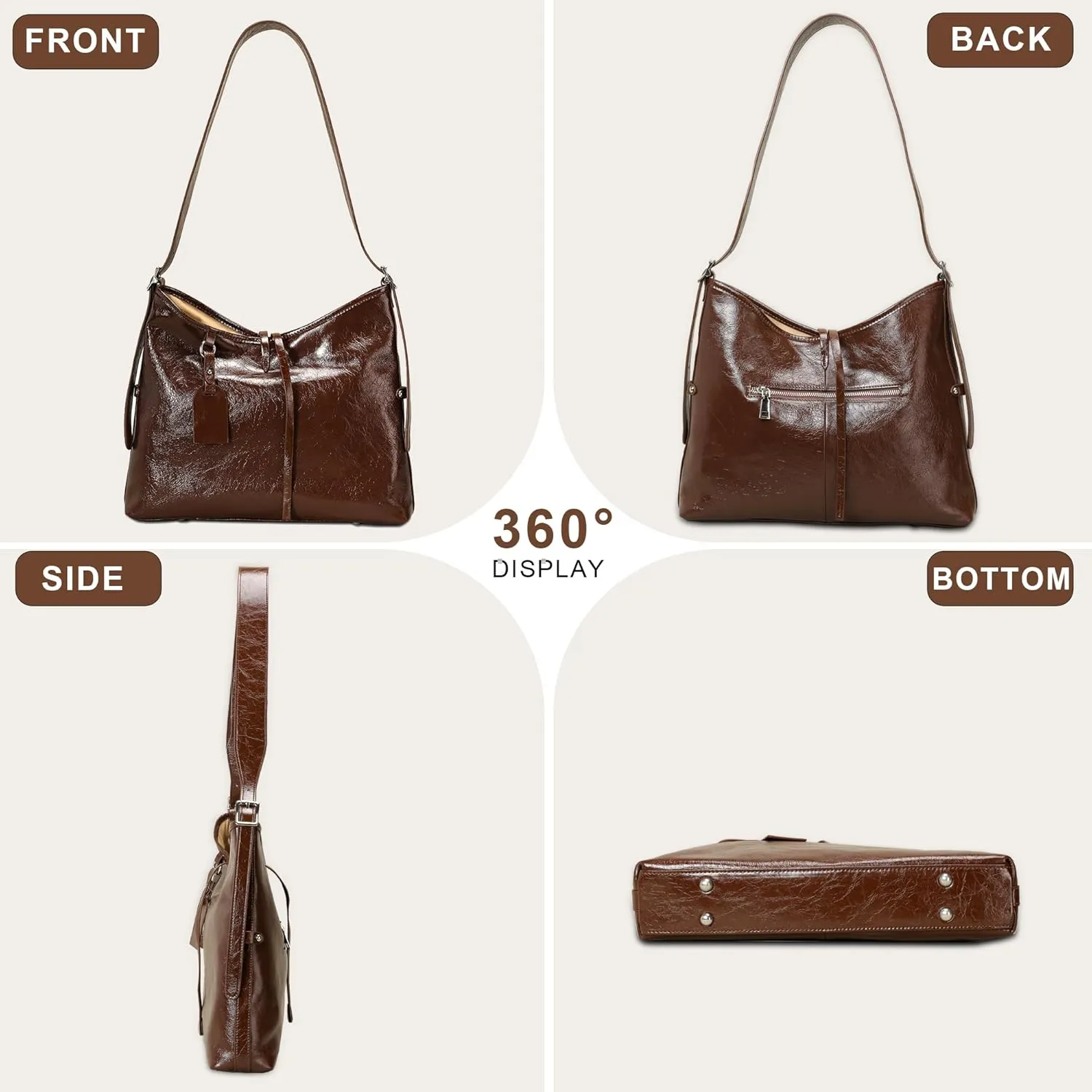 Women's Crossbody Large Capacity Tote Oil Waxed Leather Soft Bag for Casual and Formal Occasions