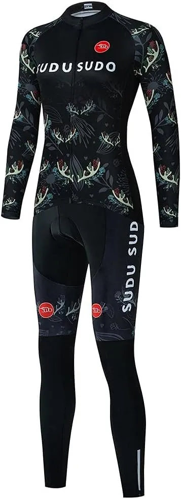 Women's Cycling Clothing Set Long Sleeve Road Bike Shirt Cycling Jersey Bicycle Pants with Gel Padded