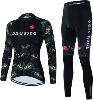 Women's Cycling Clothing Set Long Sleeve Road Bike Shirt Cycling Jersey Bicycle Pants with Gel Padded