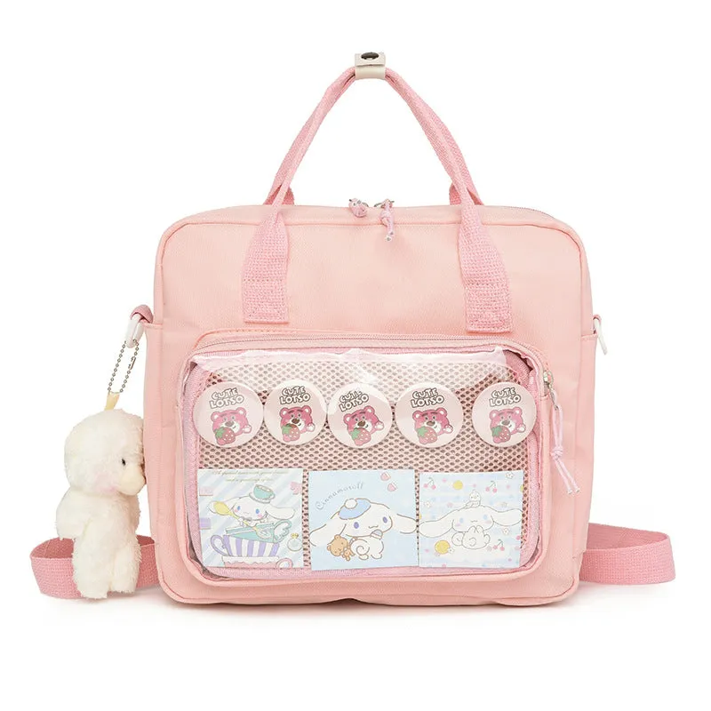 Women's Everyday Joker Transparent Cartoon Doll Canvas Bags