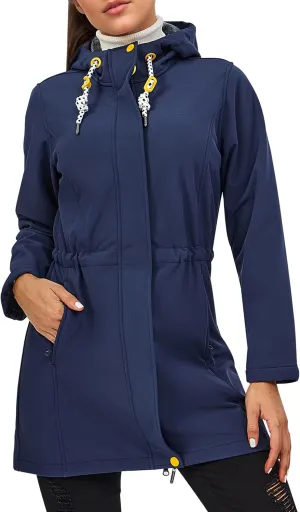 Women's Fleece Jacket Long Soft Shell Insulated Warm Winter Coat Waterproof Windbreaker Hood Parka