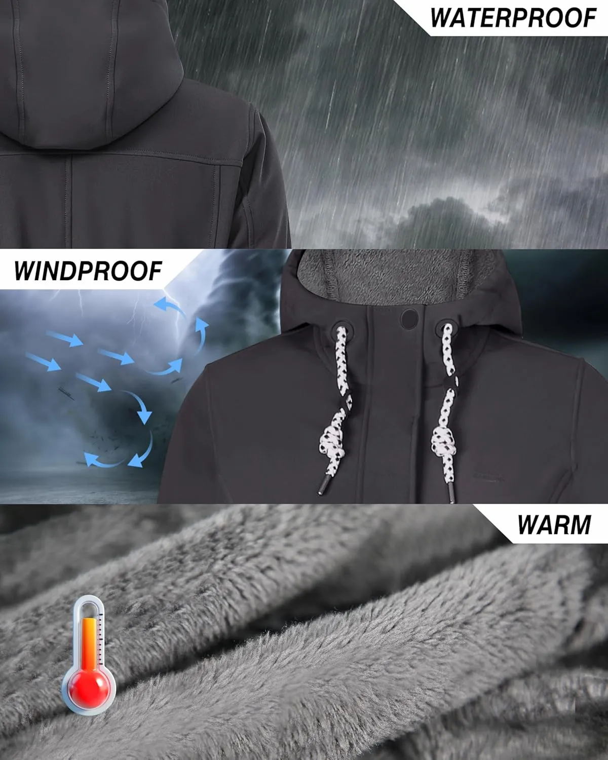 Women's Fleece Jacket Long Soft Shell Insulated Warm Winter Coat Waterproof Windbreaker Hood Parka