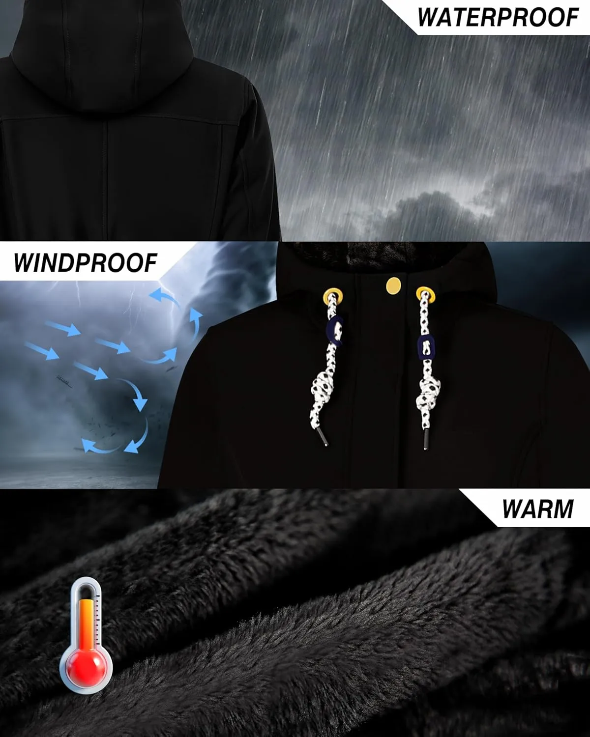 Women's Fleece Jacket Long Soft Shell Insulated Warm Winter Coat Waterproof Windbreaker Hood Parka