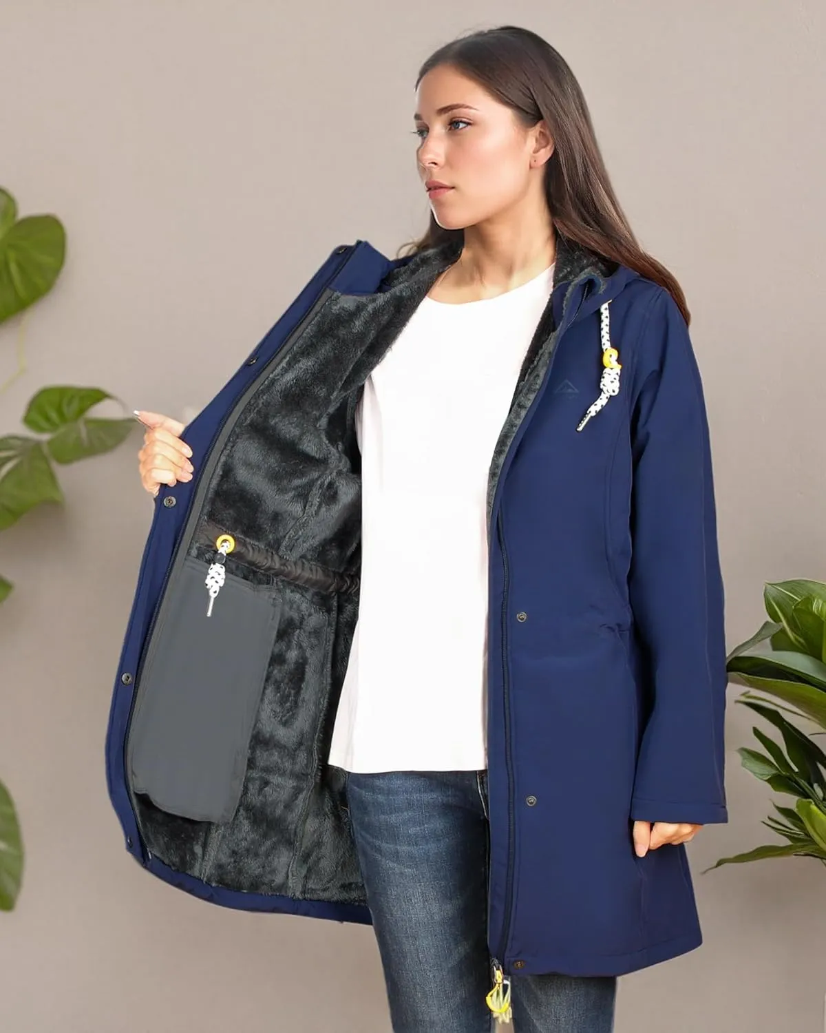 Women's Fleece Jacket Long Soft Shell Insulated Warm Winter Coat Waterproof Windbreaker Hood Parka