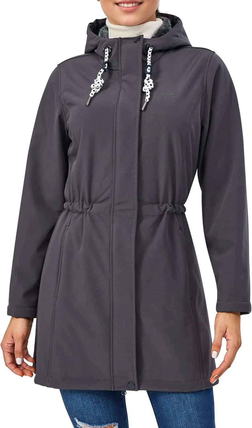 Women's Fleece Jacket Long Soft Shell Insulated Warm Winter Coat Waterproof Windbreaker Hood Parka