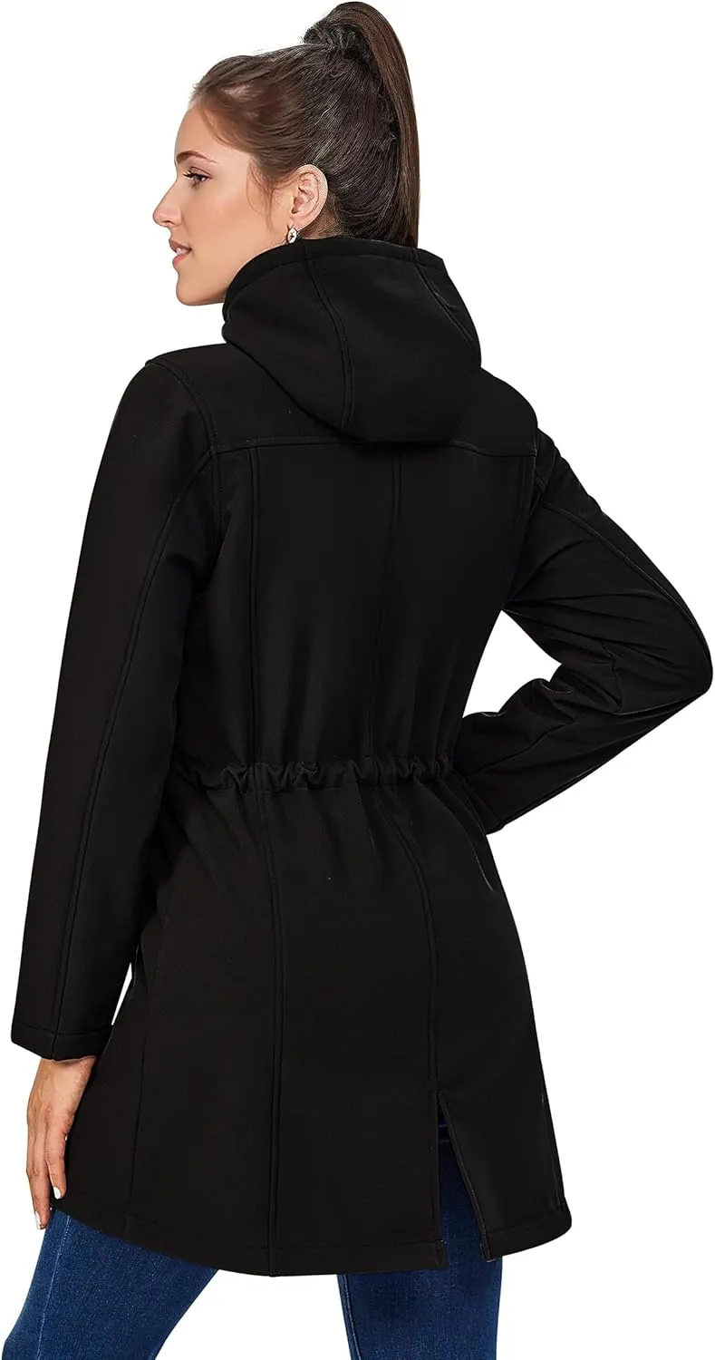 Women's Fleece Jacket Long Soft Shell Insulated Warm Winter Coat Waterproof Windbreaker Hood Parka