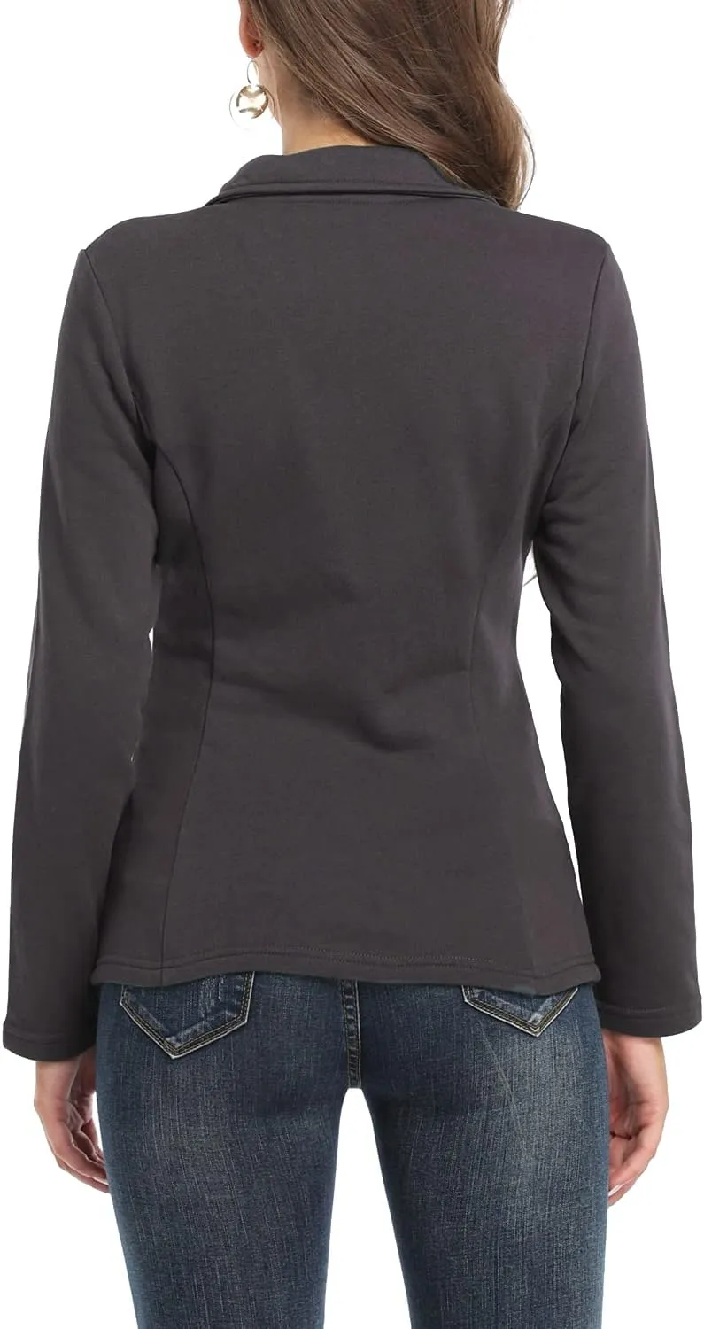 Women's Full-zip Jacket Stand Collar Sweatshirt Hoodless Cotton Slim Fit Running Jackets with Pockets
