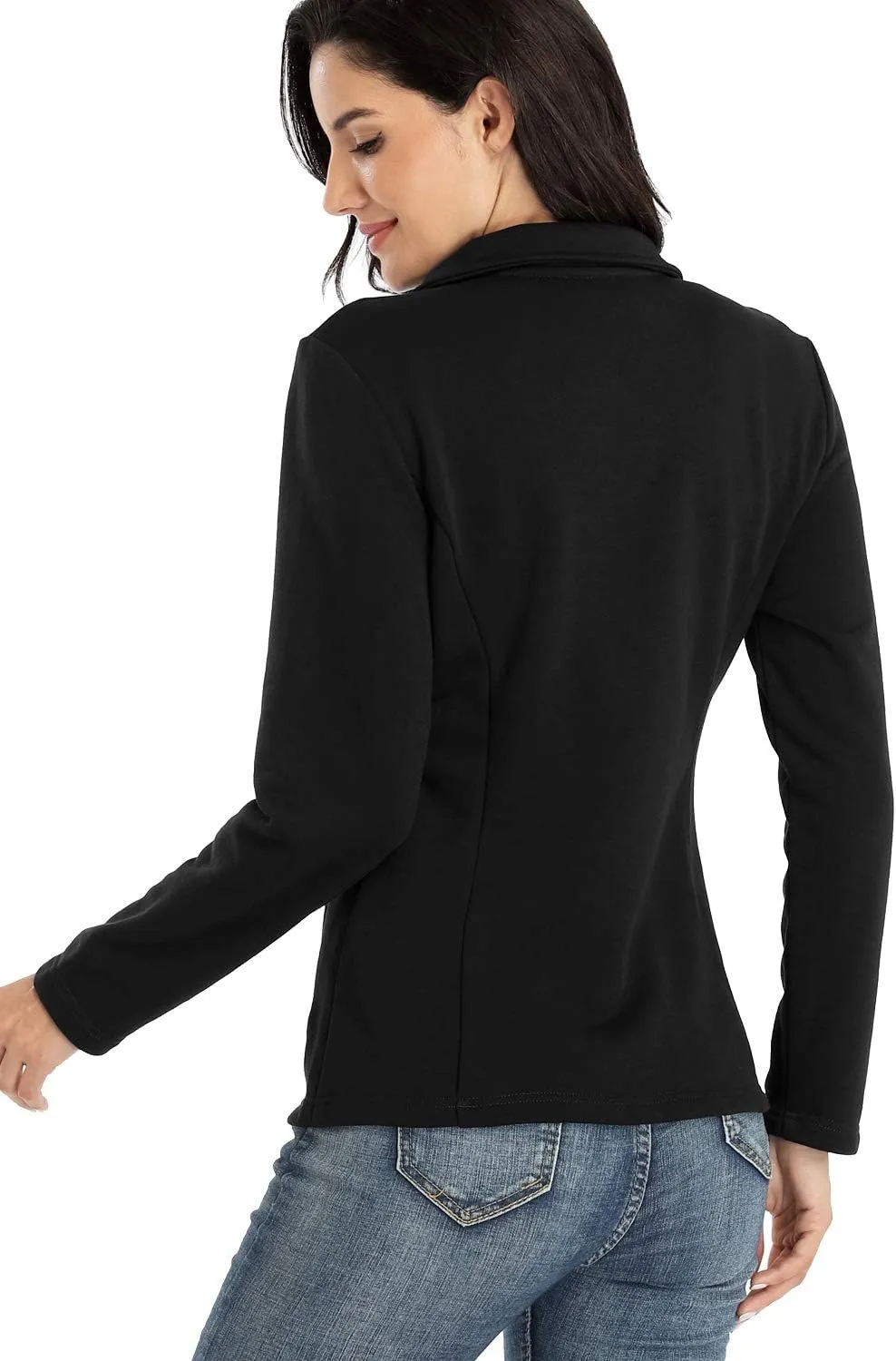 Women's Full-zip Jacket Stand Collar Sweatshirt Hoodless Cotton Slim Fit Running Jackets with Pockets