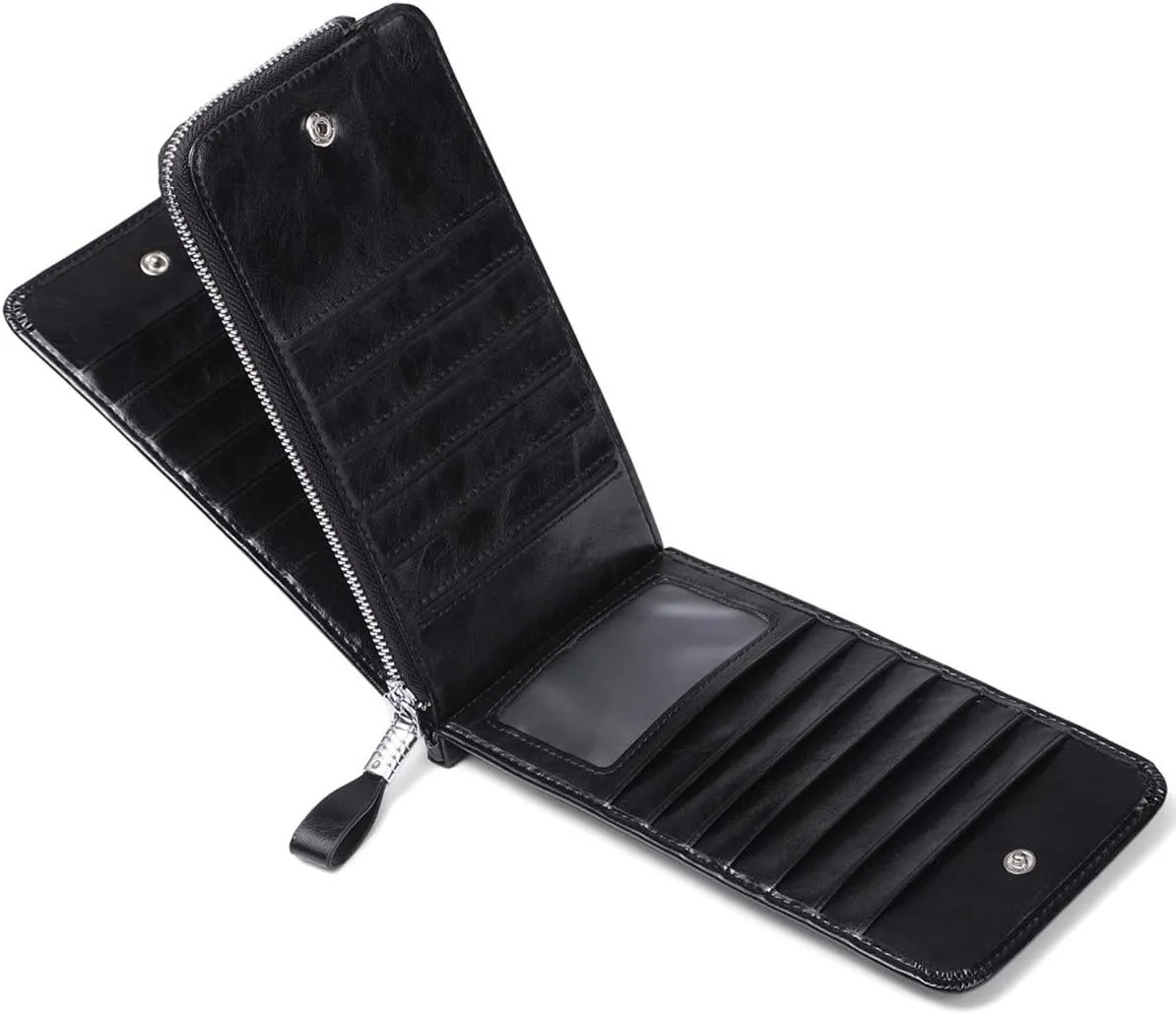 Women's Genuine Leather Credit Card Holder RFID Long Zipper Purse Wallet