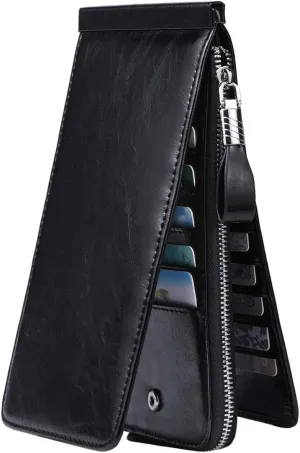 Women's Genuine Leather Credit Card Holder RFID Long Zipper Purse Wallet