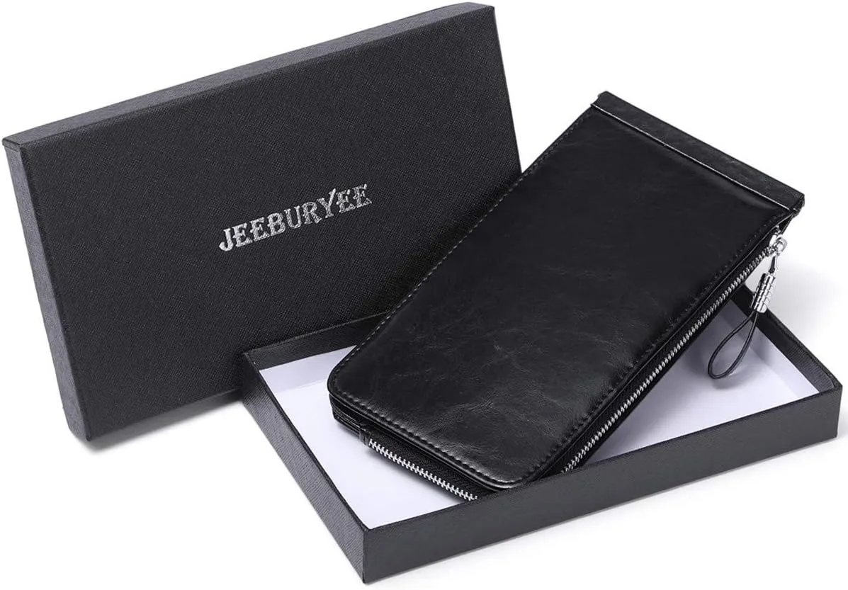 Women's Genuine Leather Credit Card Holder RFID Long Zipper Purse Wallet
