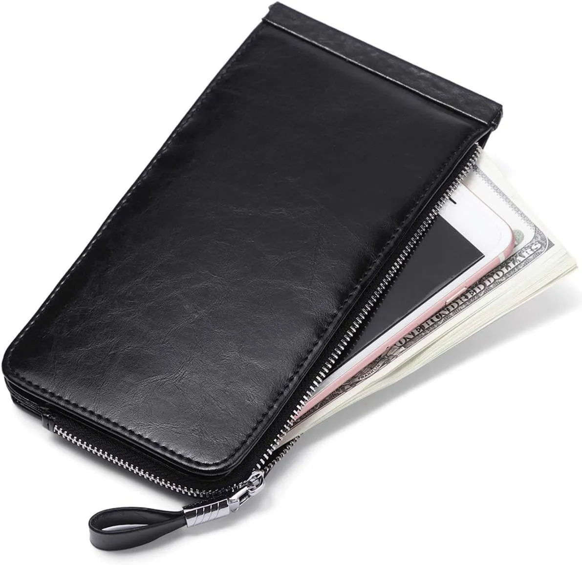 Women's Genuine Leather Credit Card Holder RFID Long Zipper Purse Wallet
