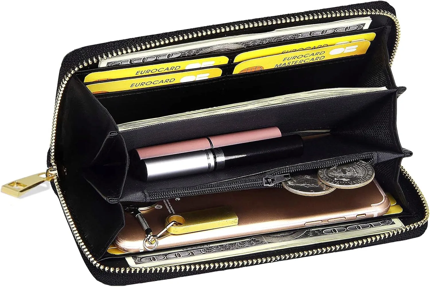 Women's Goth Spider Web Long Wallet, Zippered Coin Purse, PU Leather Clutch Wallet