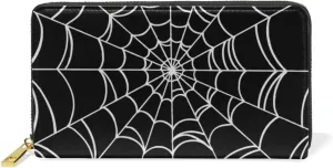 Women's Goth Spider Web Long Wallet, Zippered Coin Purse, PU Leather Clutch Wallet