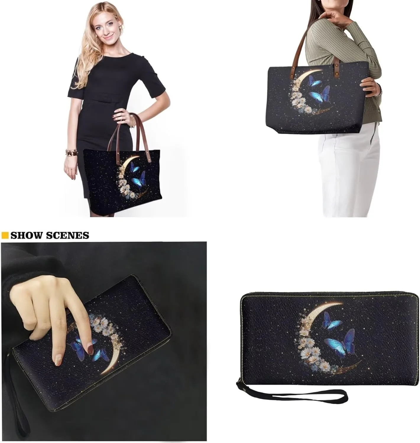 Womens Handbag with Matching Wallet, Large Top Handle Purse Shoulder Tote Bag with PU Clutch Wallet Purse…