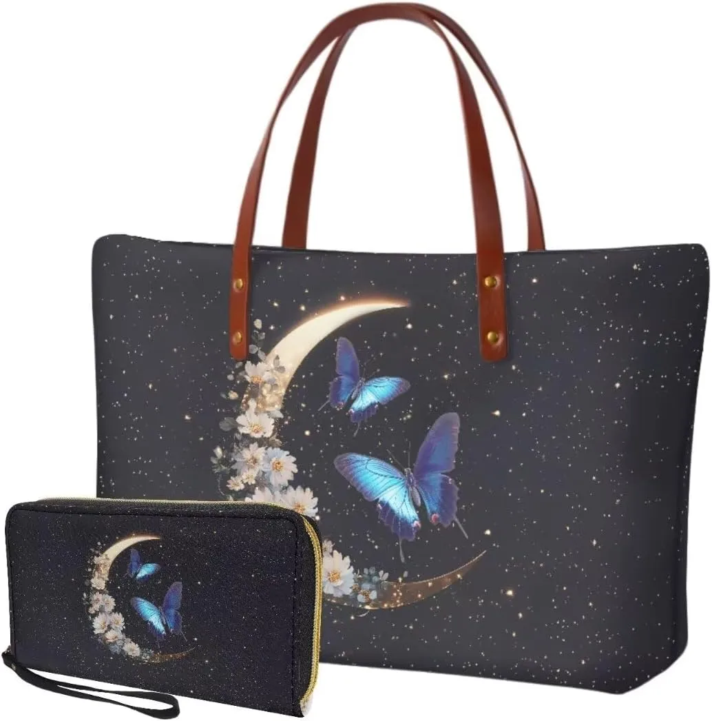 Womens Handbag with Matching Wallet, Large Top Handle Purse Shoulder Tote Bag with PU Clutch Wallet Purse…