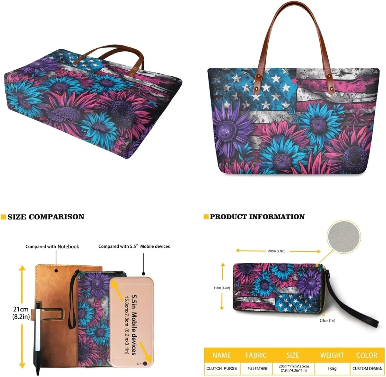 Womens Handbag with Matching Wallet, Large Top Handle Purse Shoulder Tote Bag with PU Clutch Wallet Purse…