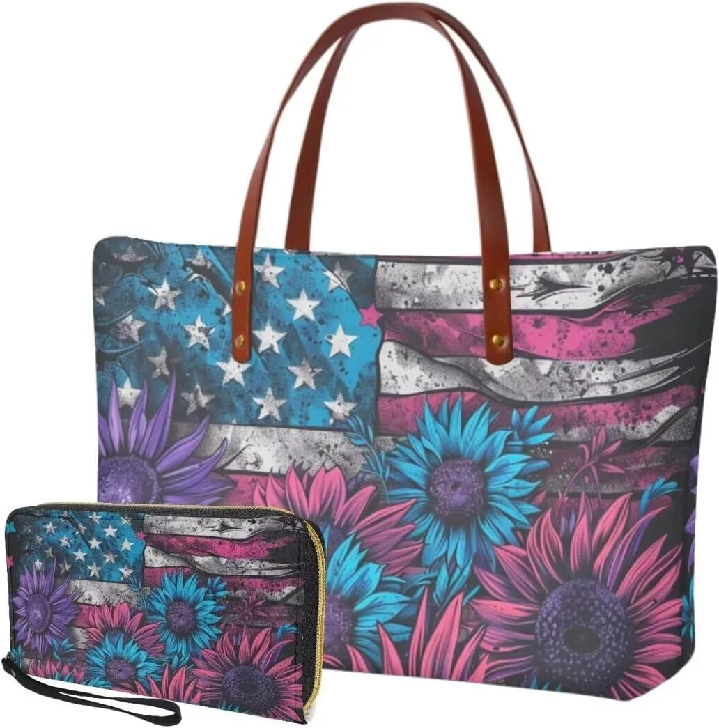 Womens Handbag with Matching Wallet, Large Top Handle Purse Shoulder Tote Bag with PU Clutch Wallet Purse…