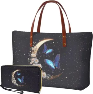 Womens Handbag with Matching Wallet, Large Top Handle Purse Shoulder Tote Bag with PU Clutch Wallet Purse…