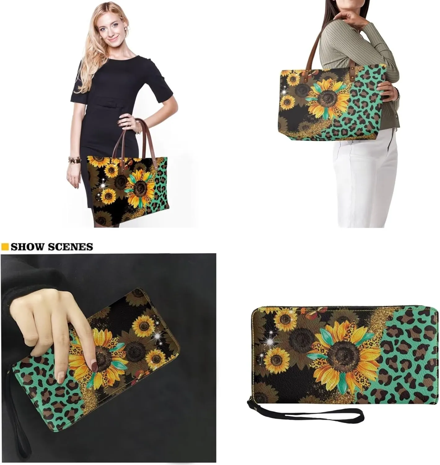 Womens Handbag with Matching Wallet, Large Top Handle Purse Shoulder Tote Bag with PU Clutch Wallet Purse…