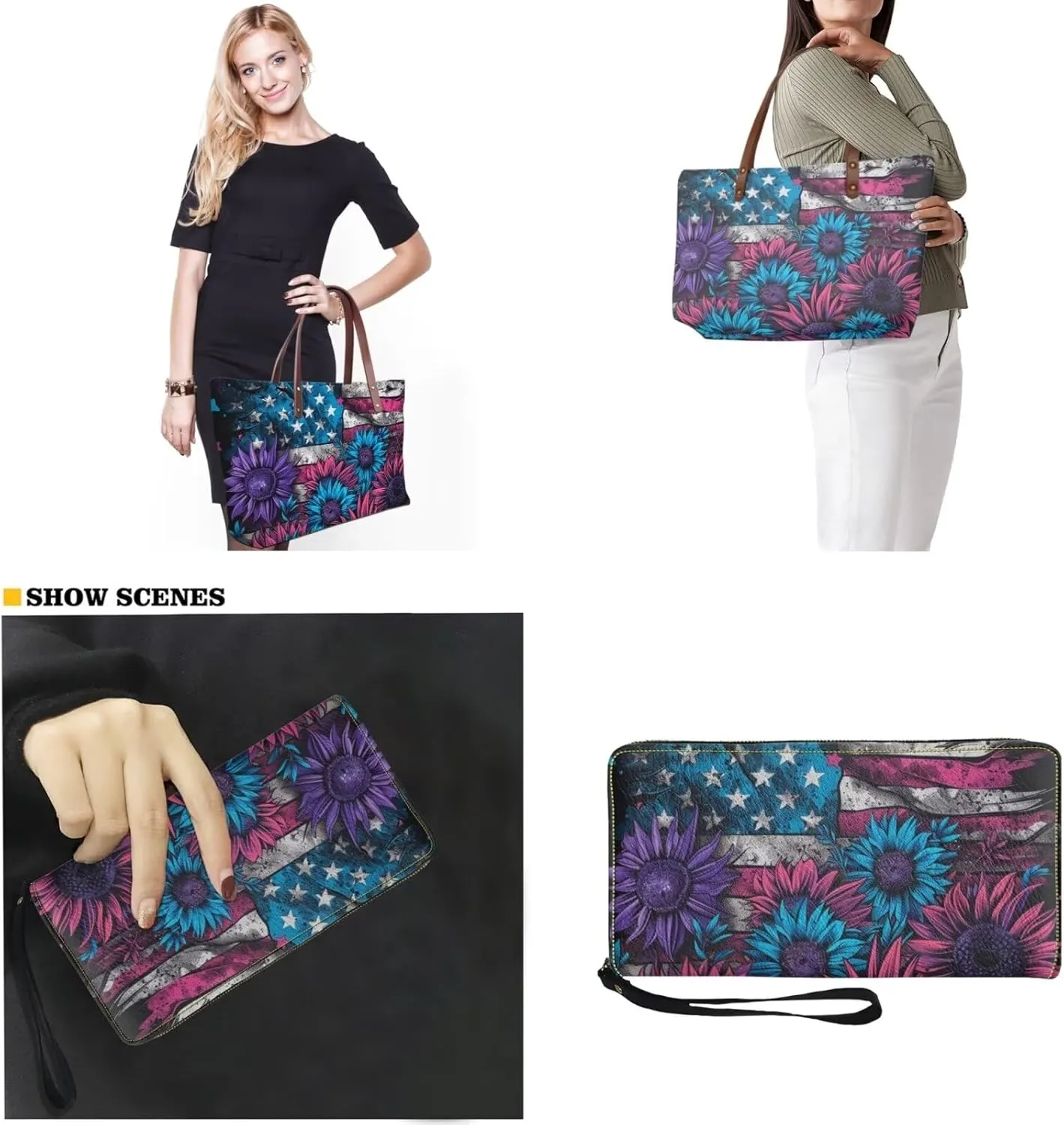 Womens Handbag with Matching Wallet, Large Top Handle Purse Shoulder Tote Bag with PU Clutch Wallet Purse…