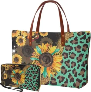 Womens Handbag with Matching Wallet, Large Top Handle Purse Shoulder Tote Bag with PU Clutch Wallet Purse…