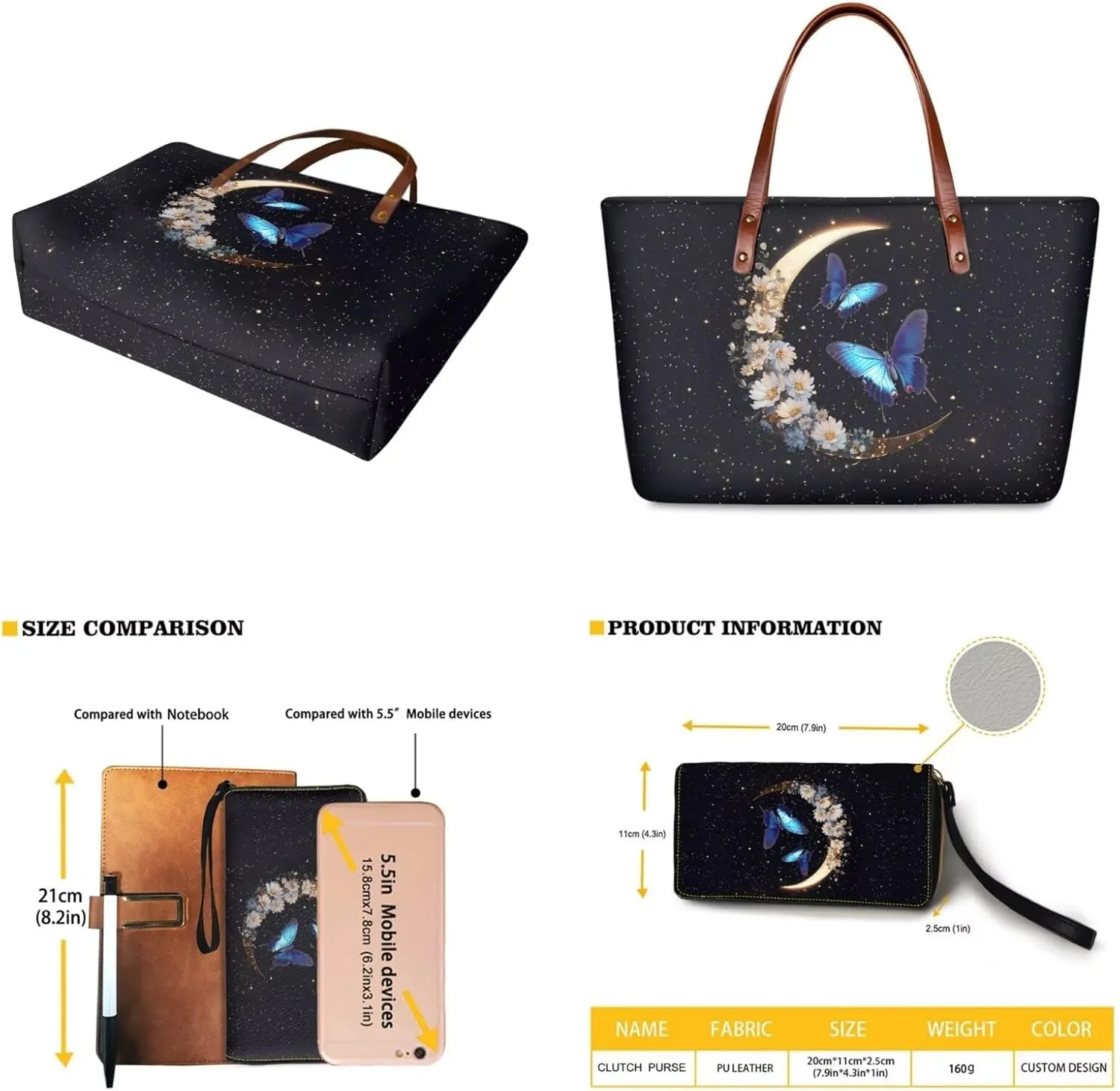 Womens Handbag with Matching Wallet, Large Top Handle Purse Shoulder Tote Bag with PU Clutch Wallet Purse…