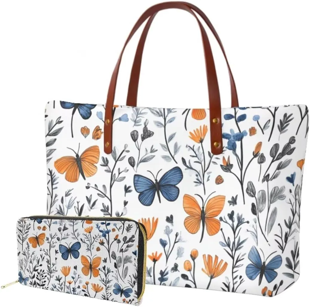 Womens Handbag with Matching Wallet Large Tote Bag Casual Shoulder Tote Bag with PU Clutch Wallet Purse