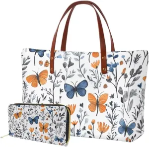 Womens Handbag with Matching Wallet Large Tote Bag Casual Shoulder Tote Bag with PU Clutch Wallet Purse