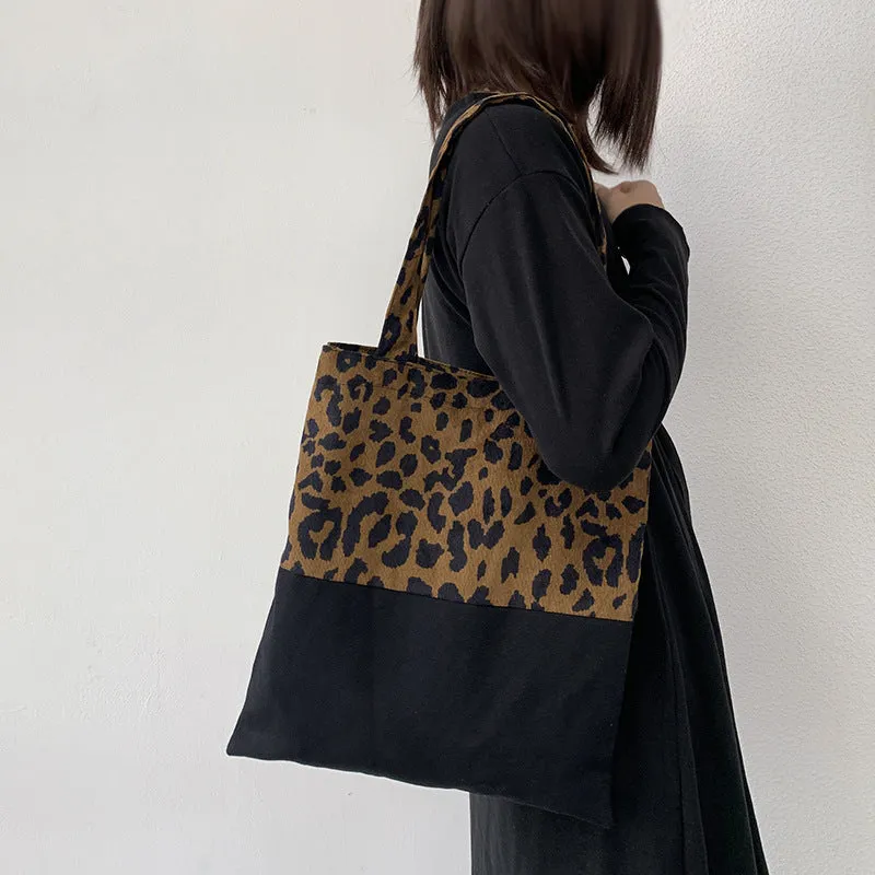 Women's Leopard Print Canvas Large Capacity Artistic Shoulder Bags
