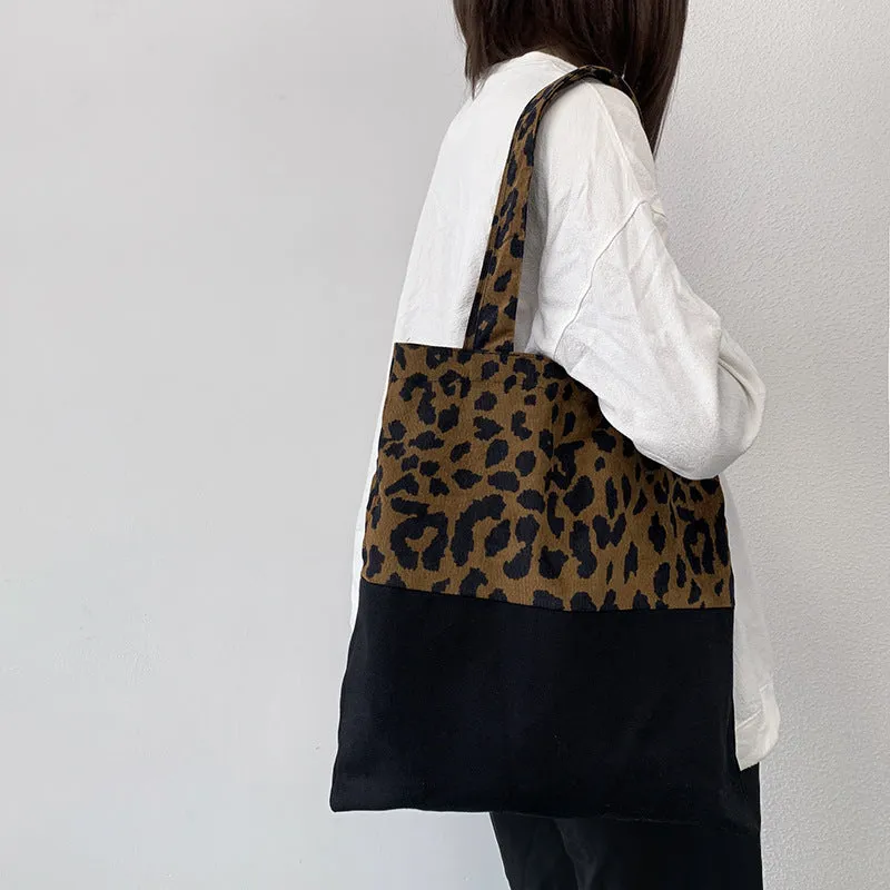 Women's Leopard Print Canvas Large Capacity Artistic Shoulder Bags