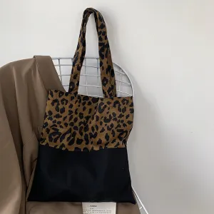 Women's Leopard Print Canvas Large Capacity Artistic Shoulder Bags