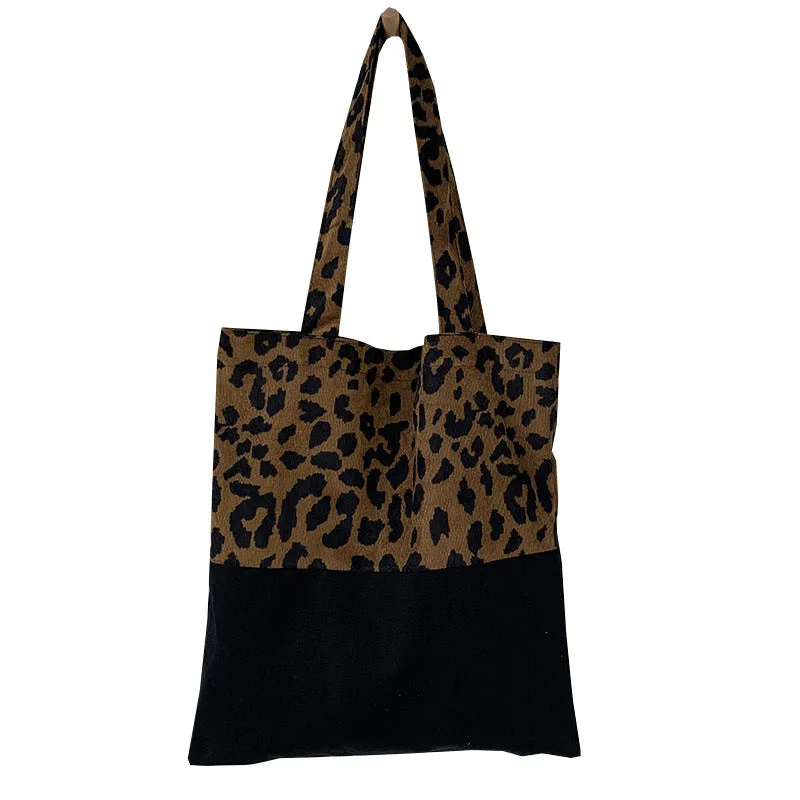 Women's Leopard Print Canvas Large Capacity Artistic Shoulder Bags