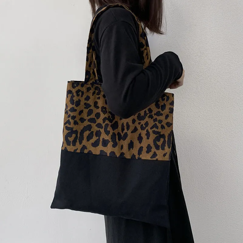 Women's Leopard Print Canvas Large Capacity Artistic Shoulder Bags