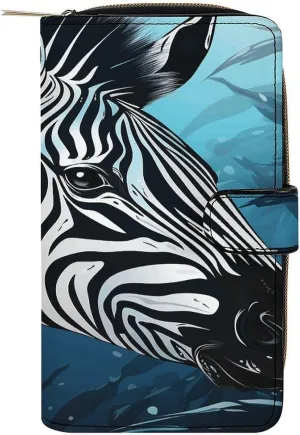 Women's Long Purse,Blue Sailfish Print Leather Wallet,Large Capacity Phone Wallet,Card Coin Holder Purses Buckle Zipper Clutch