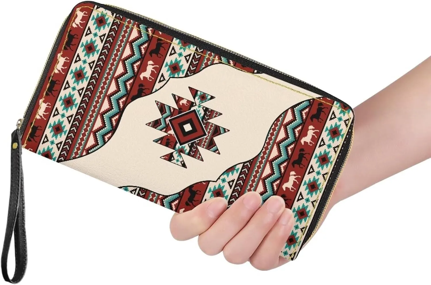 Women's Long Wallet Around Zipper Card Holder Purse Clutch Bag with Wristlet Strap
