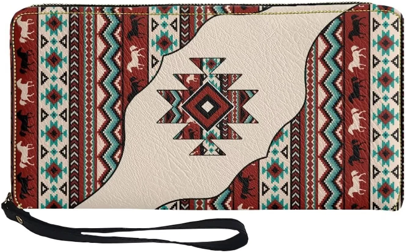 Women's Long Wallet Around Zipper Card Holder Purse Clutch Bag with Wristlet Strap