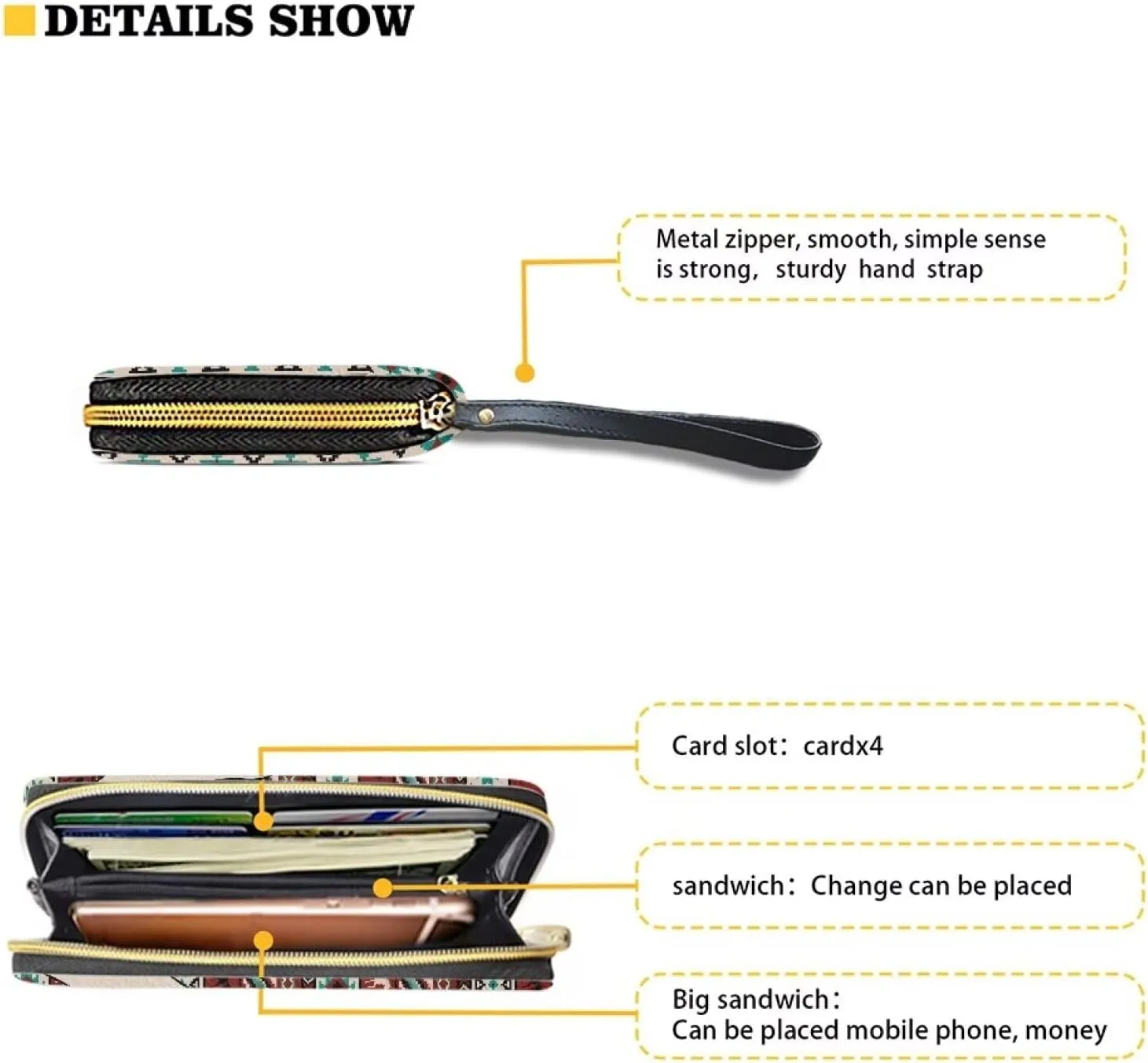 Women's Long Wallet Around Zipper Card Holder Purse Clutch Bag with Wristlet Strap